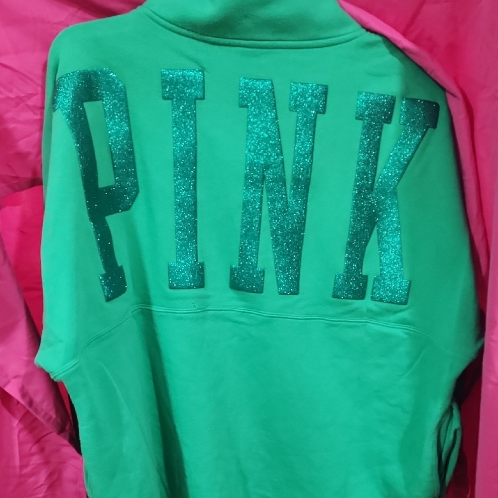 PINK Victoria's Secret Emerald Green Quarter-Zip Hoodie - Picture 2 of 2